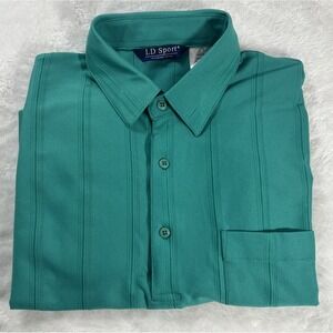 LD Sport Polo Shirt Men Lg Teal Jade Elastic Waist Retro 80s‎ 90s Y2K